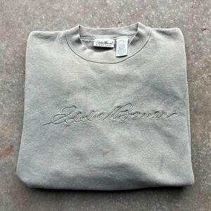 Vintage Eddie Bauer Sweatshirt Mens L Tan Logo Paint Splatter Made in USA 90s